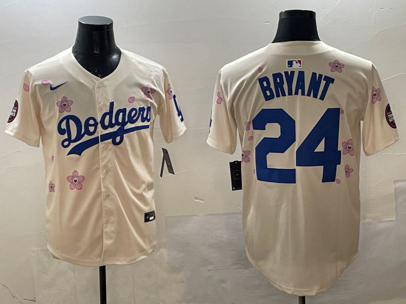 Men Los Angeles Dodgers 24 Bryant Cream Sakura Edition 2025 Nike MLB Jersey style 1